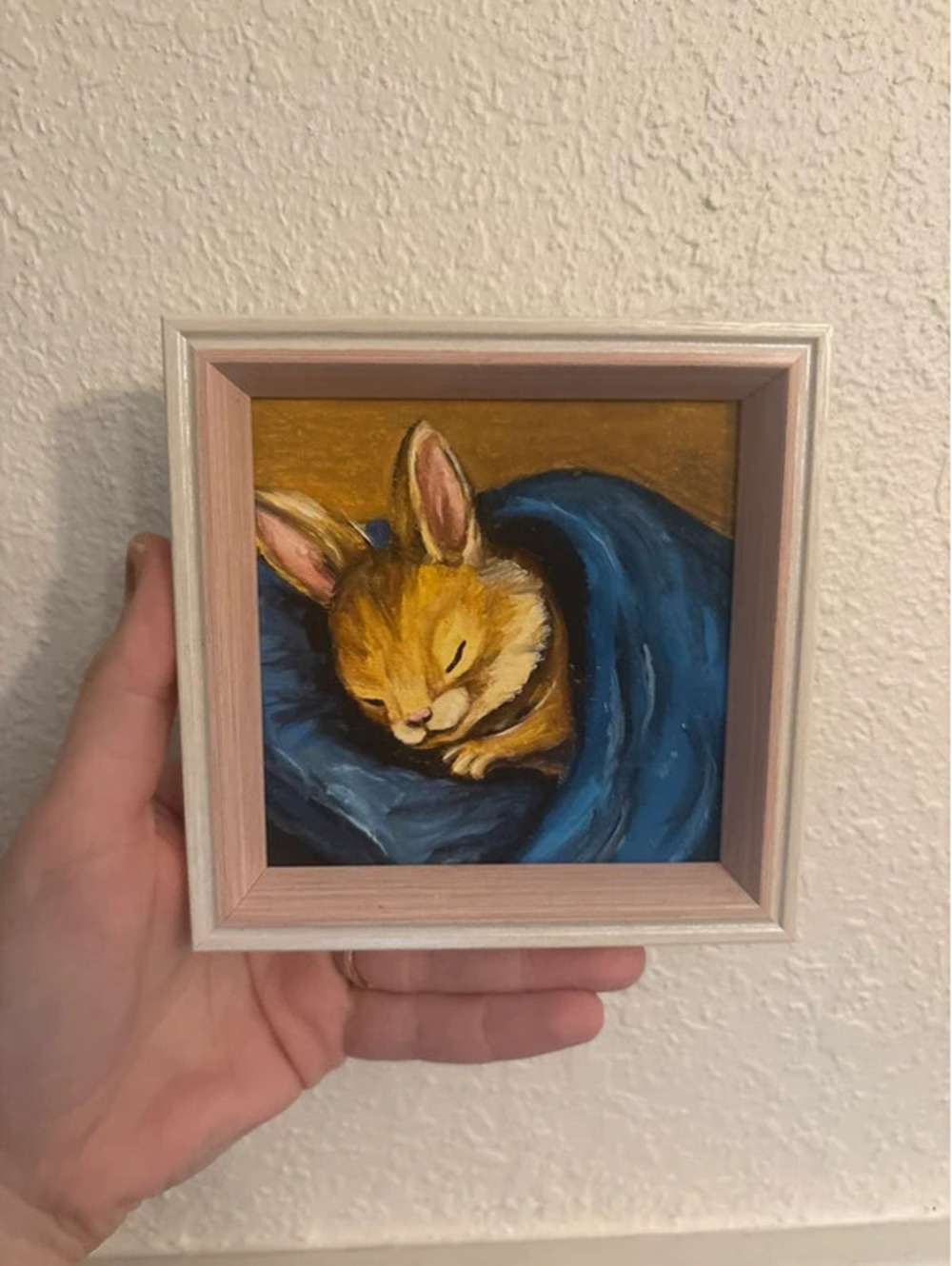 "Resting Rabbit” Original oil painting PRINT mini framed 4x4"